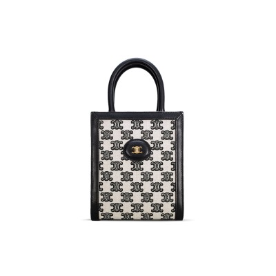 CELINE MINI TOTE IN CABAS TRIOMPHE CANVAS AND CALFSKIN 193302CSU.38NA (21*17*4cm)